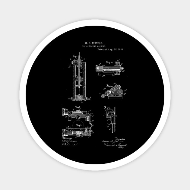 Drill Milling Machine Vintage Patent Hand Drawing Magnet by TheYoungDesigns